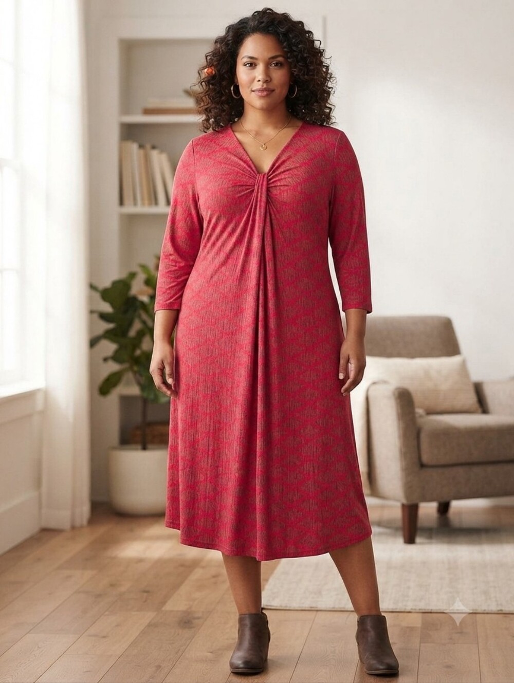 Lands' End Pink and Red Patterned Dress
